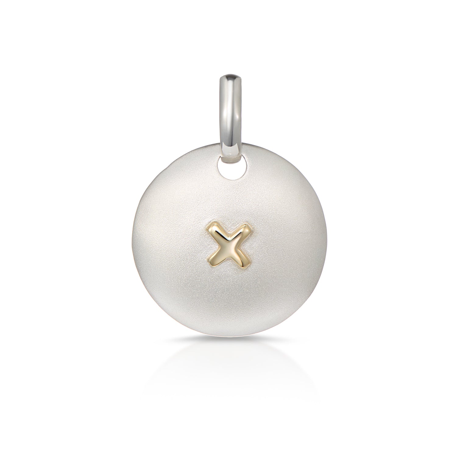 Back view of Limited Edition Sapphire Disc Pendant showing 14k Yellow Gold setting and brushed silver finish