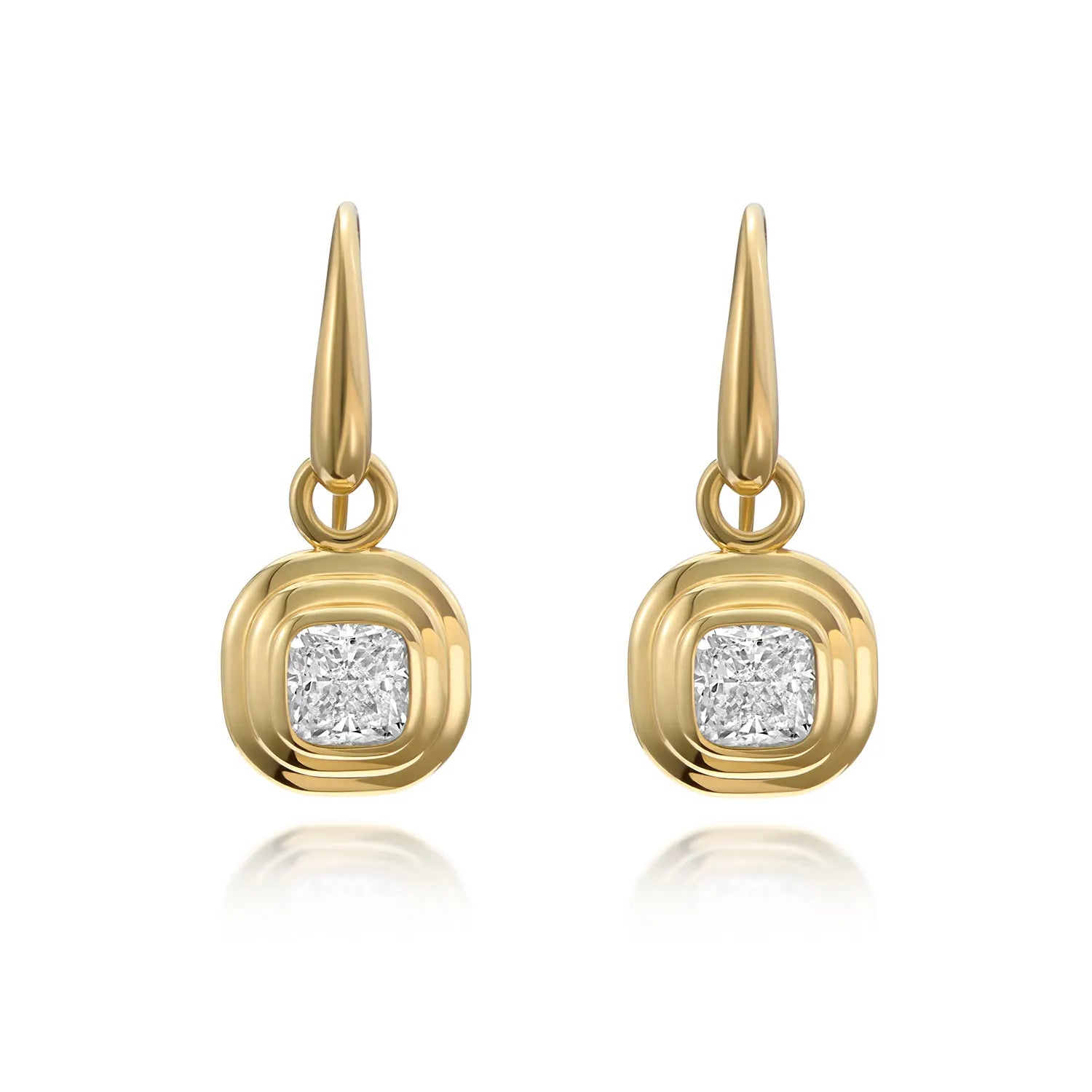 Athena cushion-cut diamond earrings in 18k yellow gold featuring 1.20ct total diamonds with step detailing