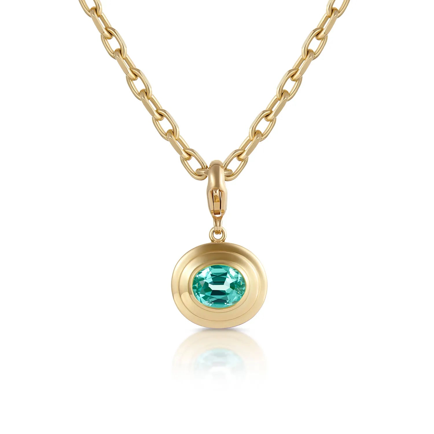 Athena lagoon blue tourmaline pendant necklace in 18k yellow gold featuring 2.93ct oval-cut gemstone on chunky chain