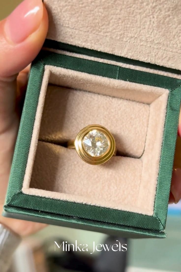 Athena collection 3.05ct Old Cut diamond ring in 18k yellow gold, presented in luxury packaging