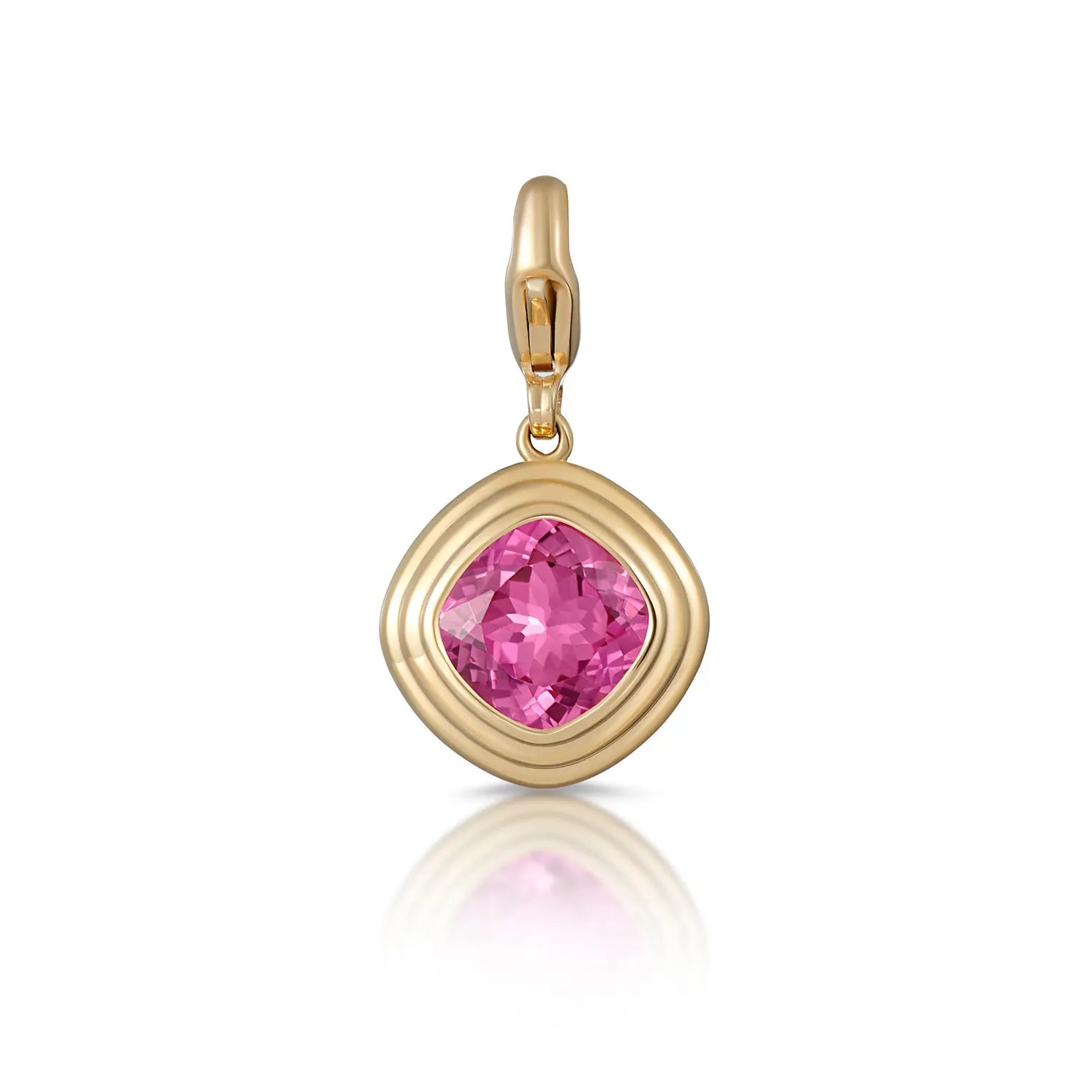 Athena collection bold necklace in 18k yellow gold featuring a 4.50ct cushion-cut pink Tourmaline pendant