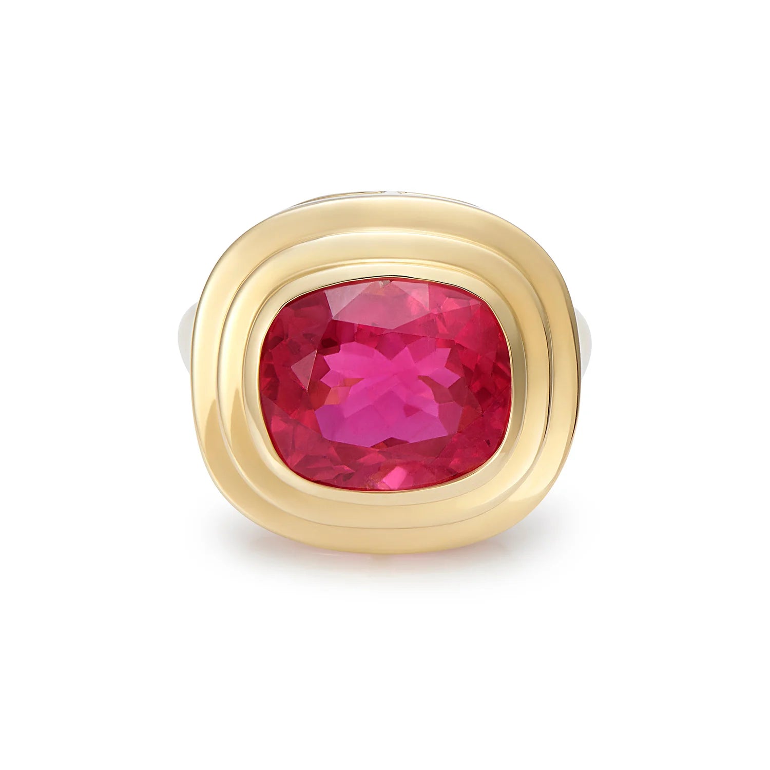 Athena 7.00ct pink tourmaline ring in 18k yellow gold showcasing large, vivid rubellite tourmaline