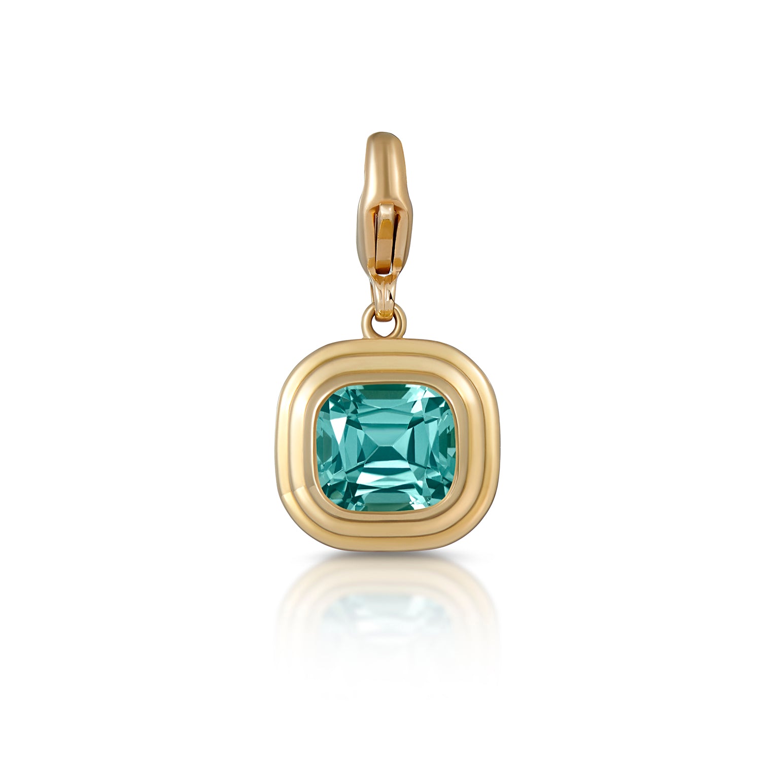 Athena Collection 18k yellow gold pendant with cushion-cut blue tourmaline gemstone by Minka Jewels