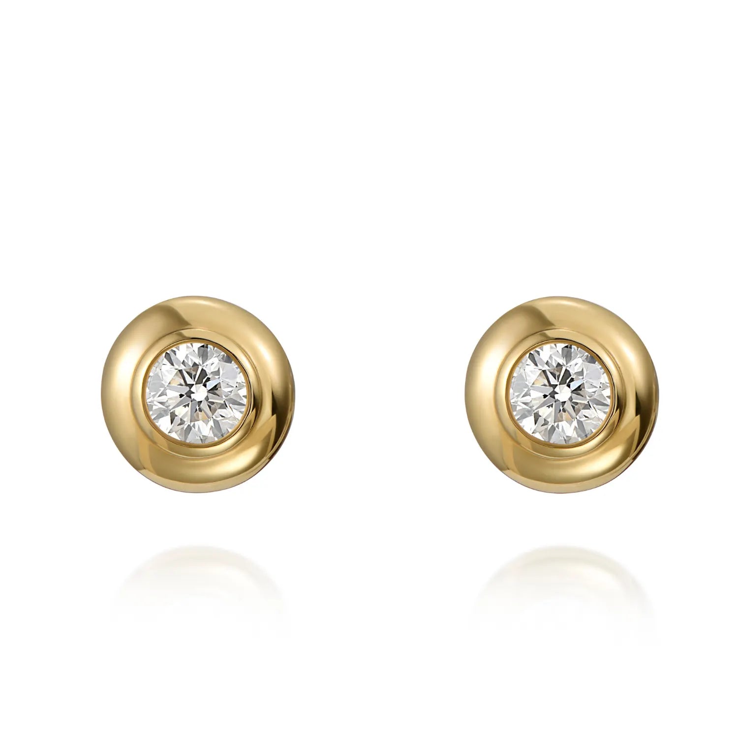 Athena Collection diamond stud earrings in 18k yellow gold featuring 4.5mm round white diamonds
