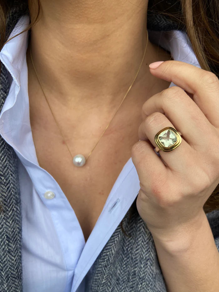 Delaval Knight Silver Gold ring with yellow green amethyst gemstone 

