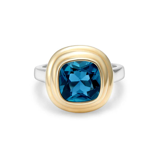 Delaval Knight Silver Gold Blue topaz gemstone tourmaline sapphire ring

