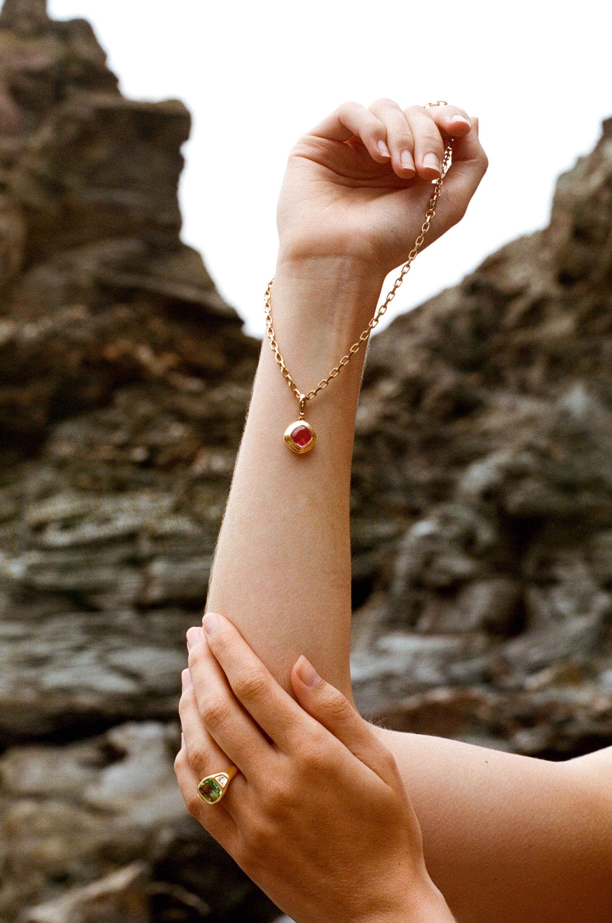 Delaval Knight Gold geometric pink tourmaline gemstone necklace 