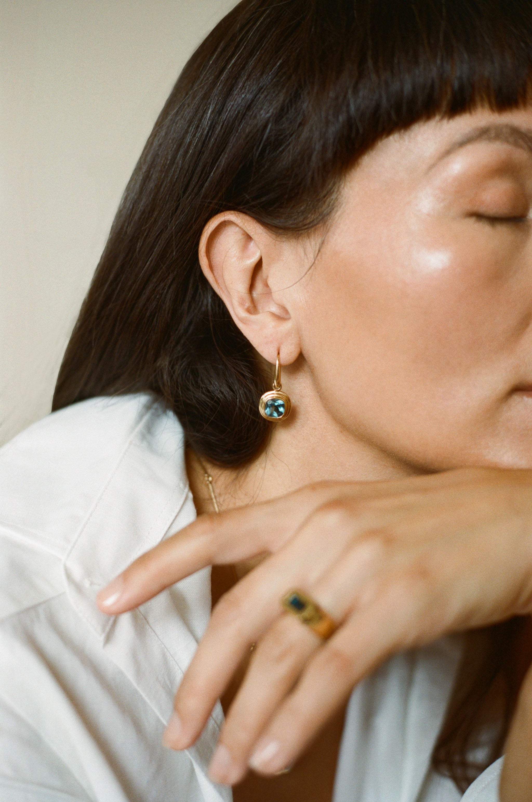 Whitelaw Gold Blue topaz or tourmaline gemstone drop earrings
