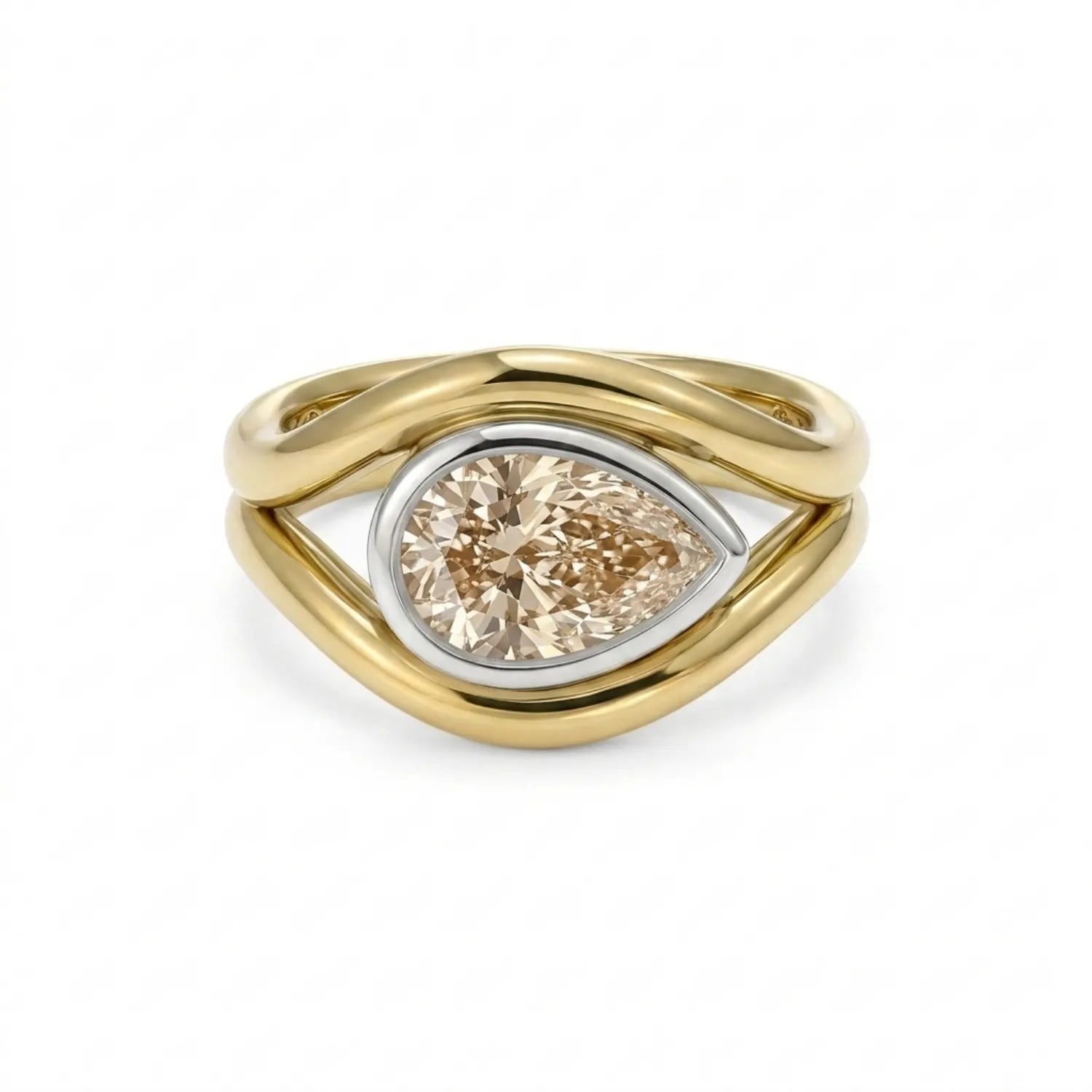 Atlantis 2.02ct Brown Diamond Mermaid Ring in yellow and white gold featuring 2.02ct pear-shaped lab-grown brown diamond