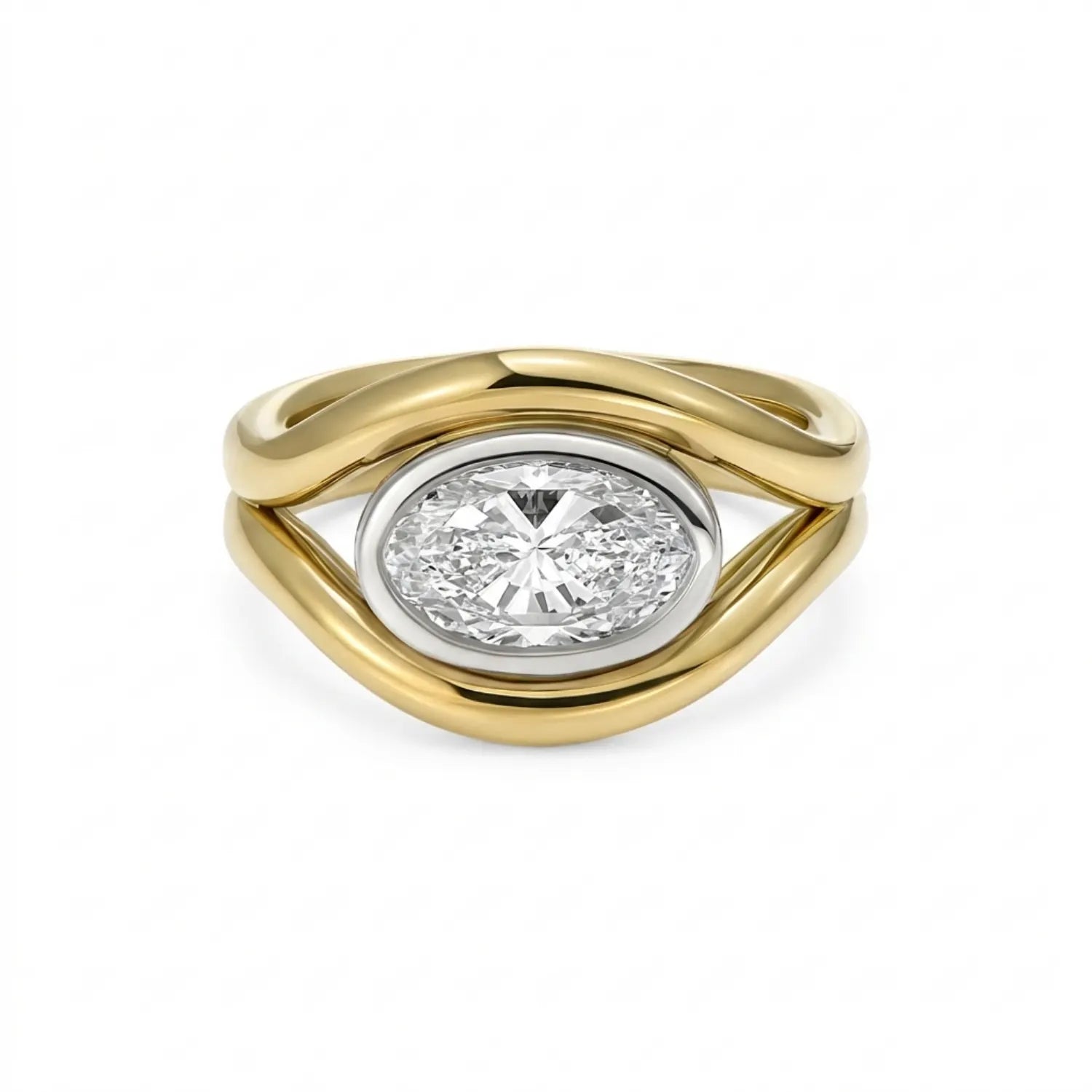 Atlantis 2ct Diamond Mermaid Ring in yellow and white gold featuring 2ct oval-shaped white diamond
