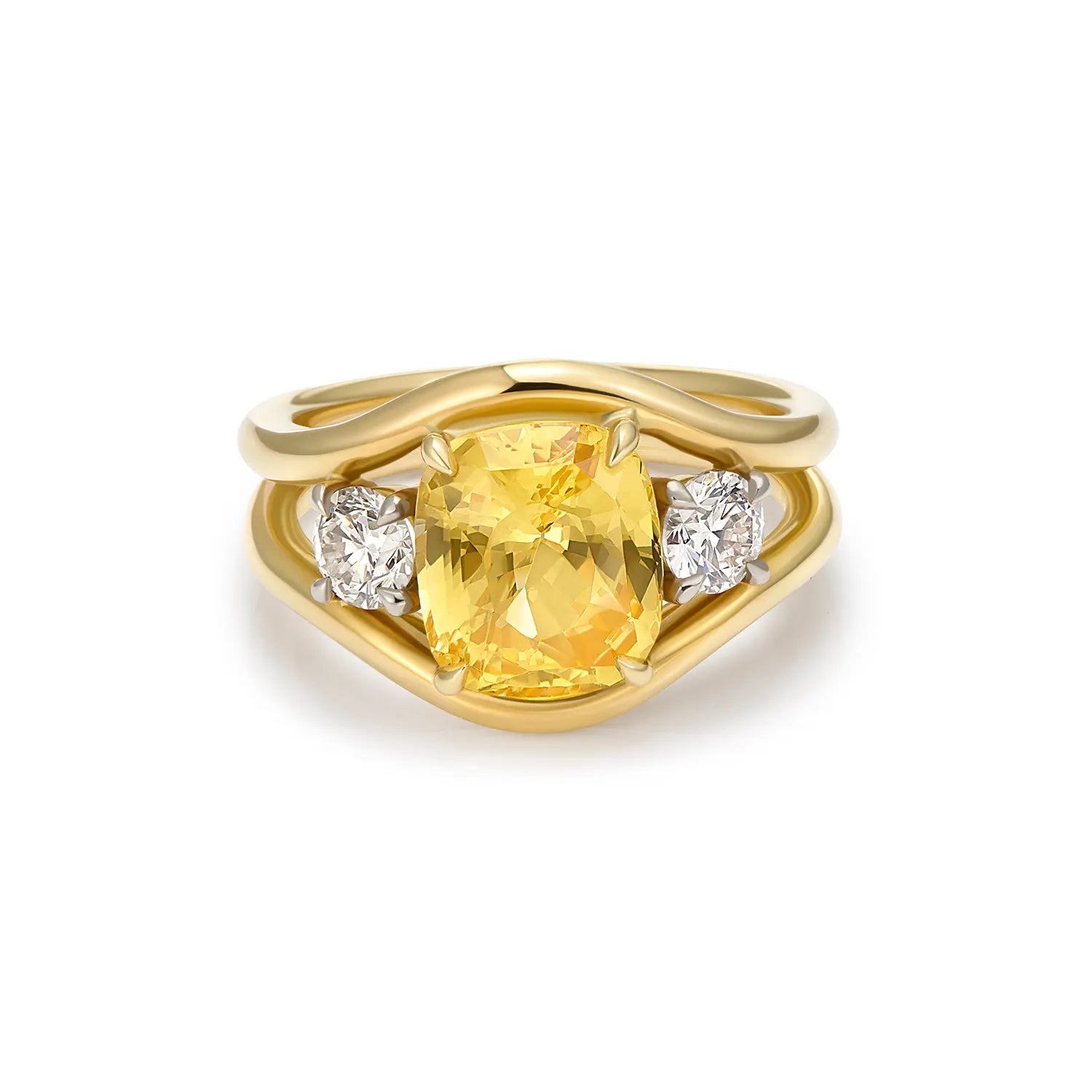 Mermaid collection ring in 18k yellow gold featuring a 3.93ct untreated yellow sapphire with and 0.60ct white diamonds