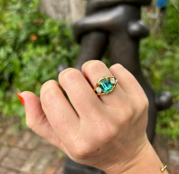 Angara green tourmaline diamond engagement ring