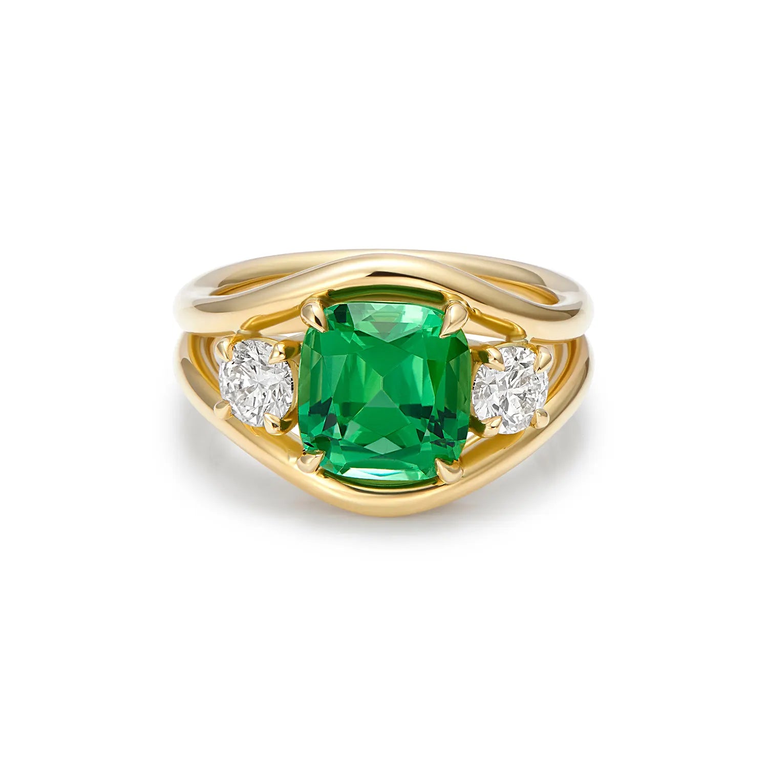 Atlantis 4.70ct vivid green tourmaline mermaid ring in 18k yellow gold with 0.65ct white diamond accents