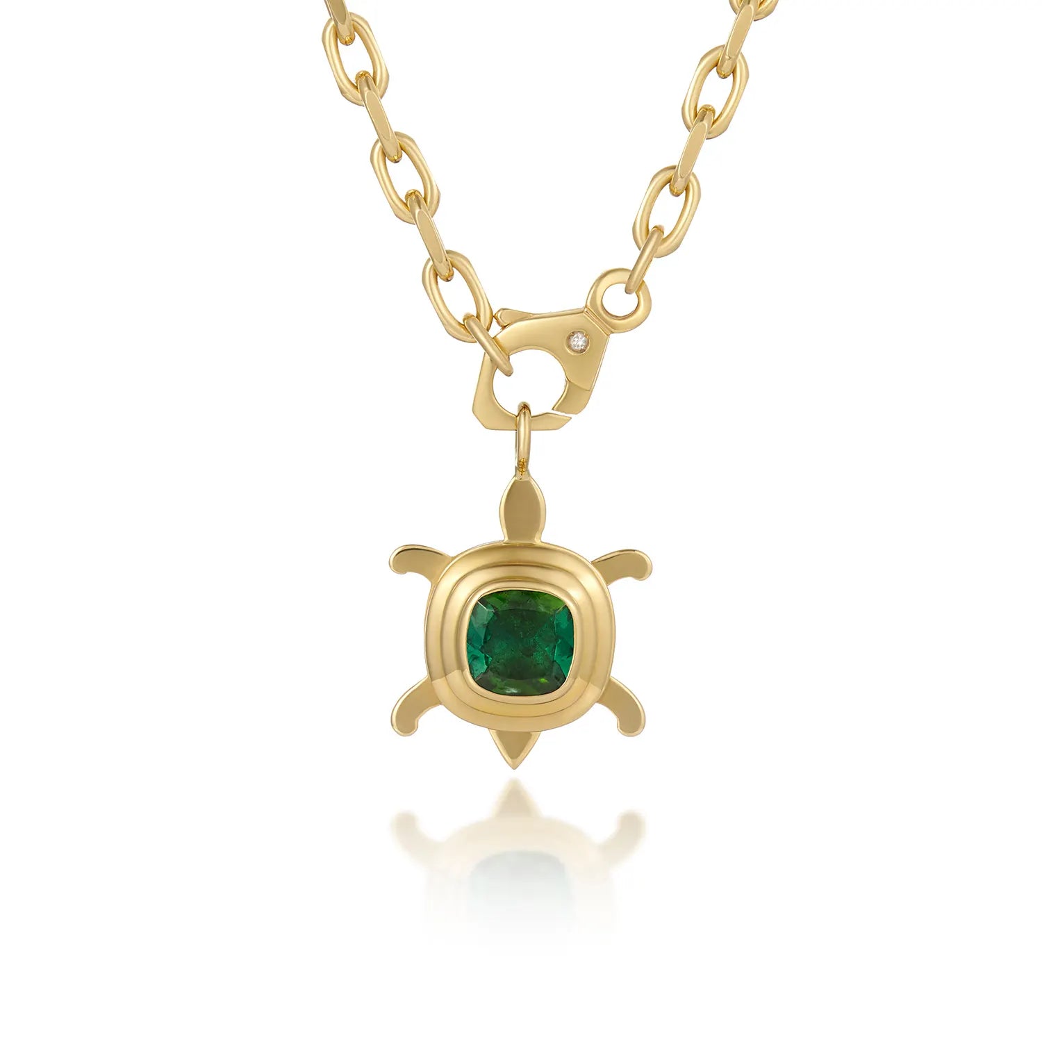 Atlantis dancing turtle tourmaline charm in solid 18k yellow gold worn on a cord or gold chain