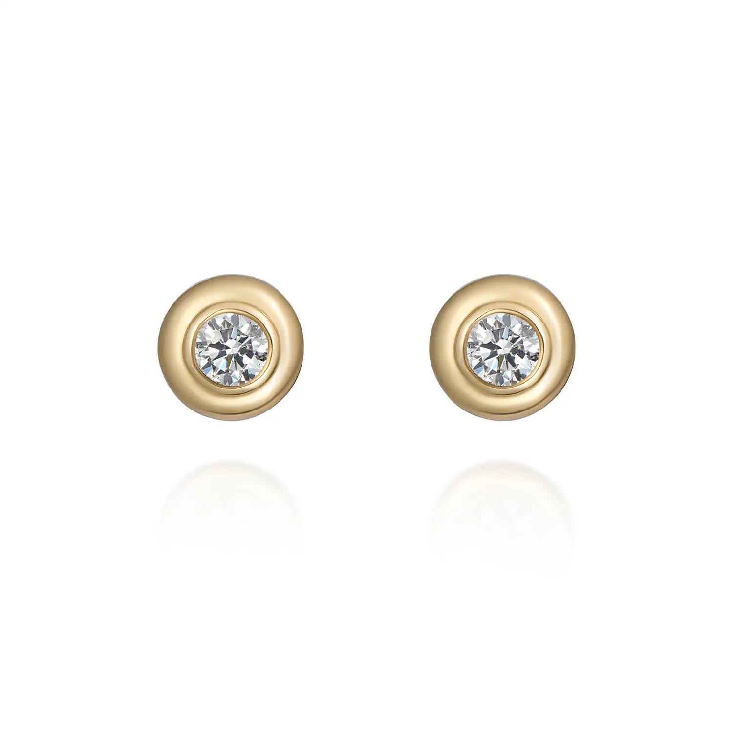 Front view of Atlantis diamond stud earrings in 18k yellow gold with 3.5mm white diamonds