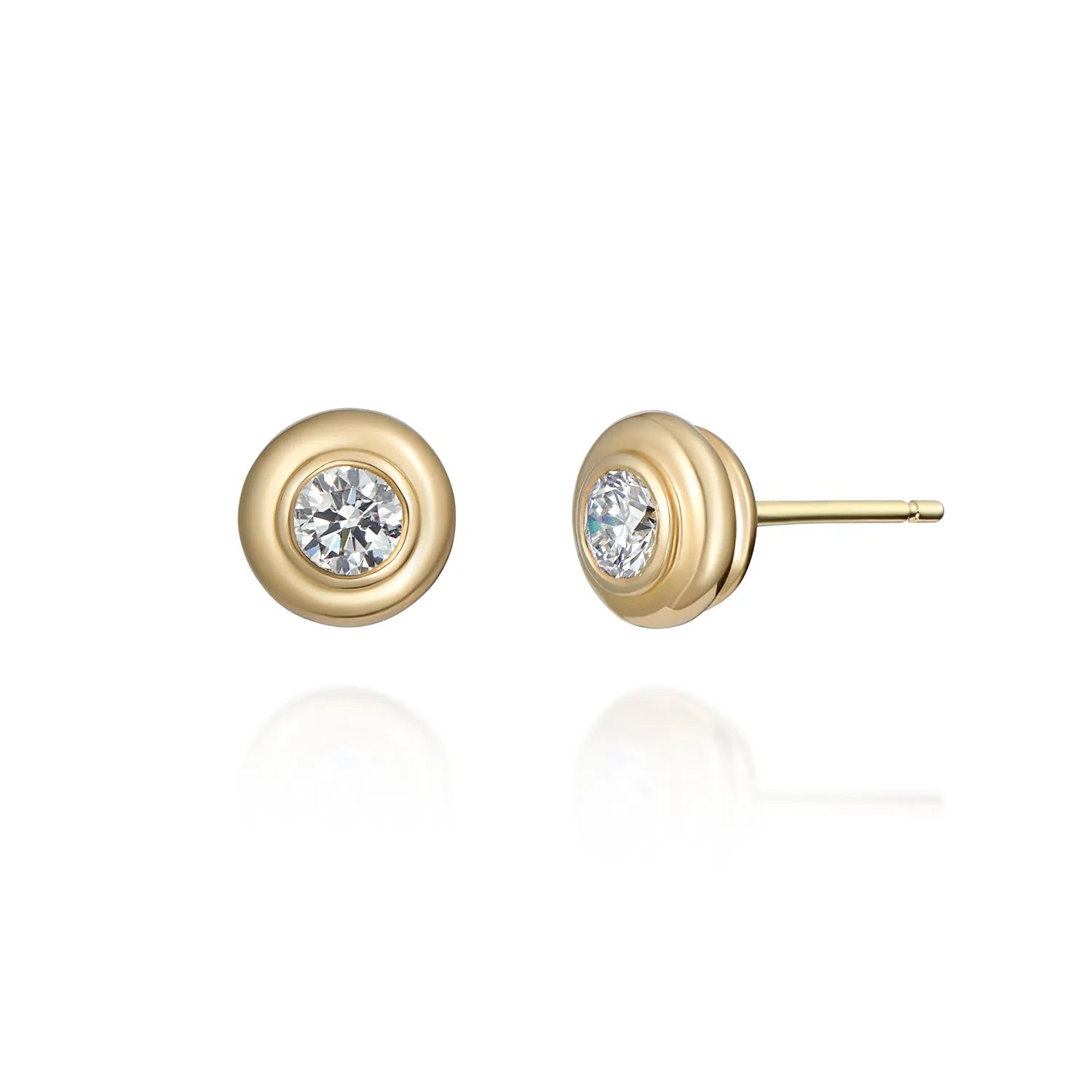 Side view of Atlantis diamond stud earrings in 18k yellow gold showing classic stud design