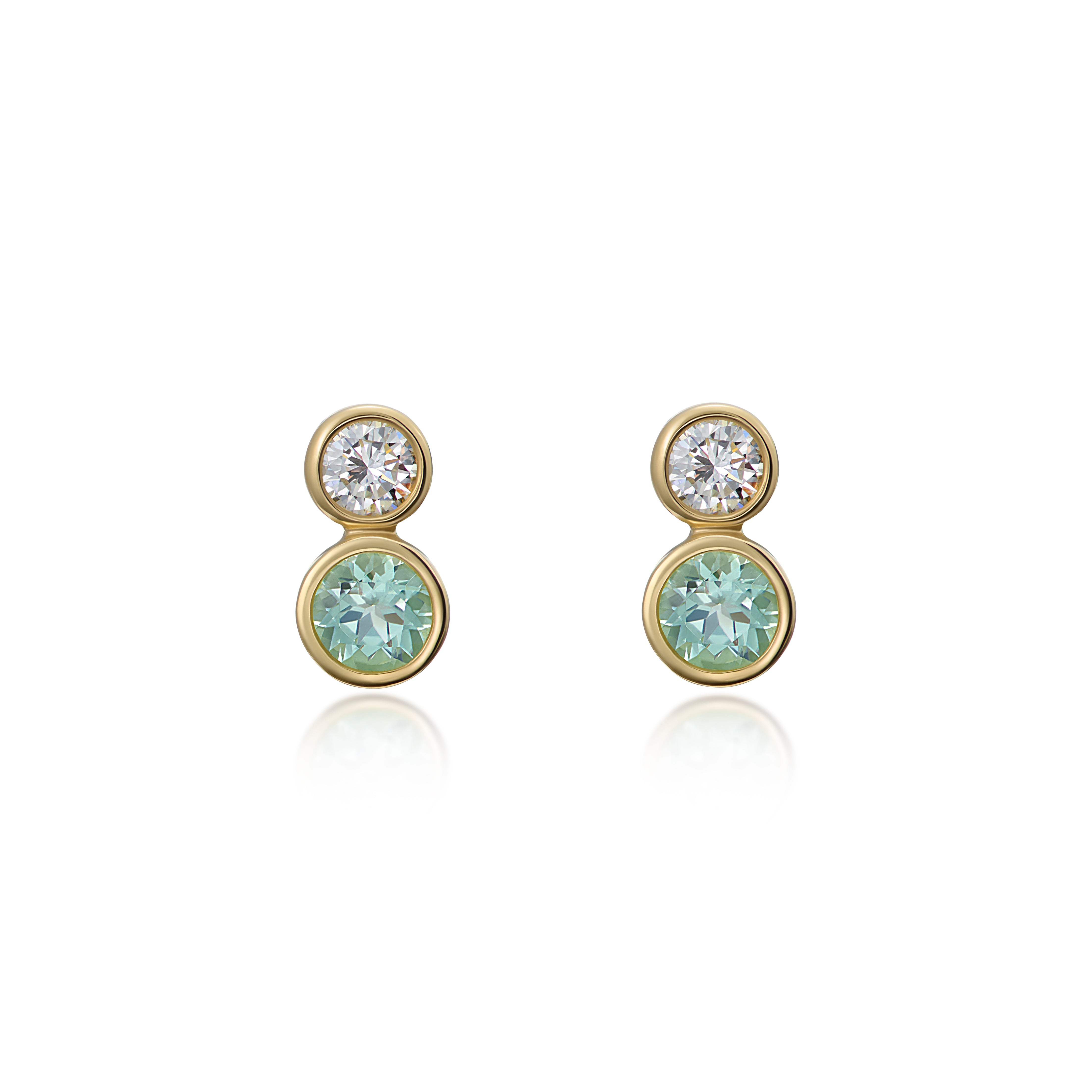 Atlantis Diamond and Tourmaline Stud Earrings in 18k yellow gold with sea-green tourmaline and brilliant-cut diamonds by Minka Jewels