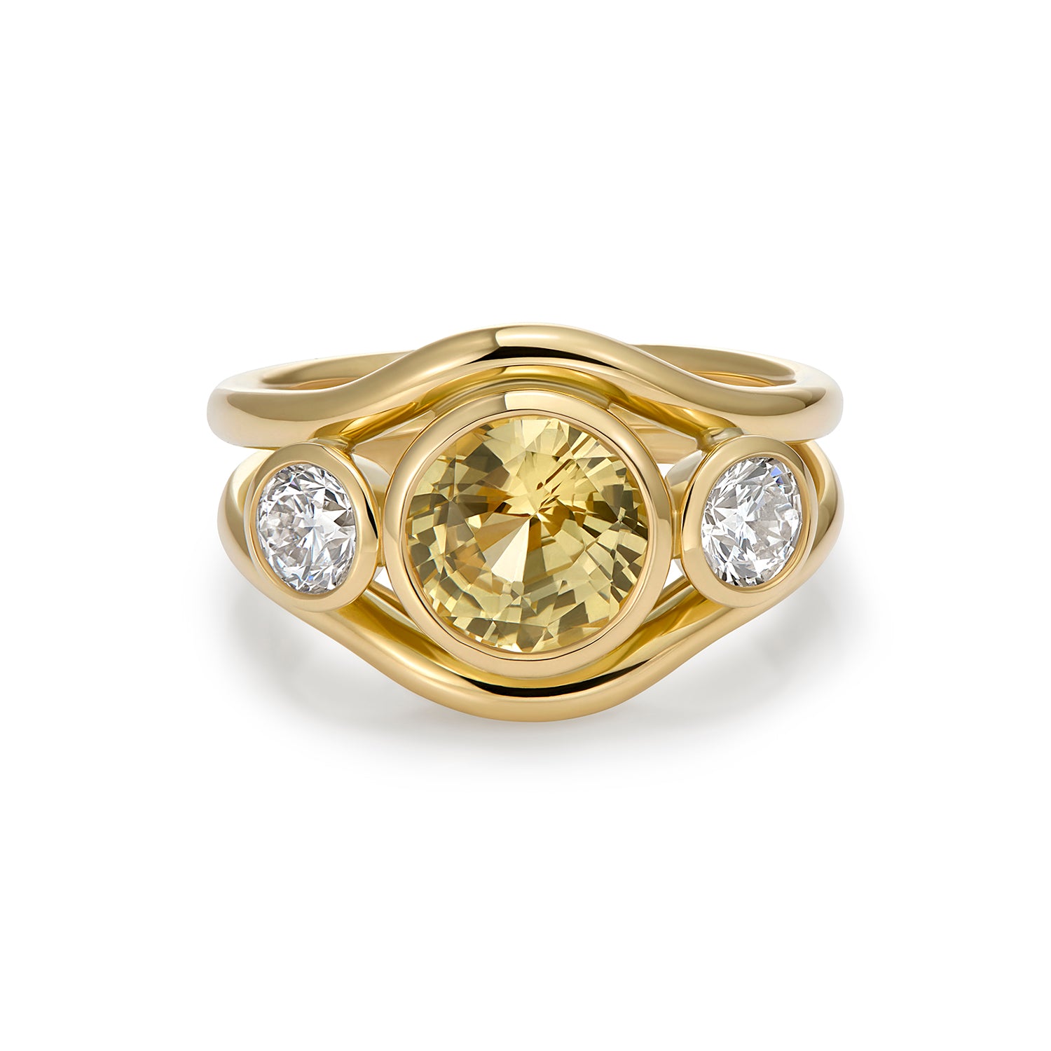 18k yellow gold ring with 3.61ct untreated yellow sapphire and 0.74ct diamonds by Minka Jewels