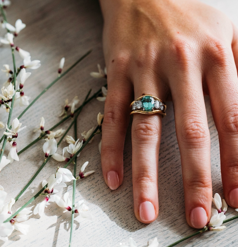 Angara green tourmaline diamond engagement ring