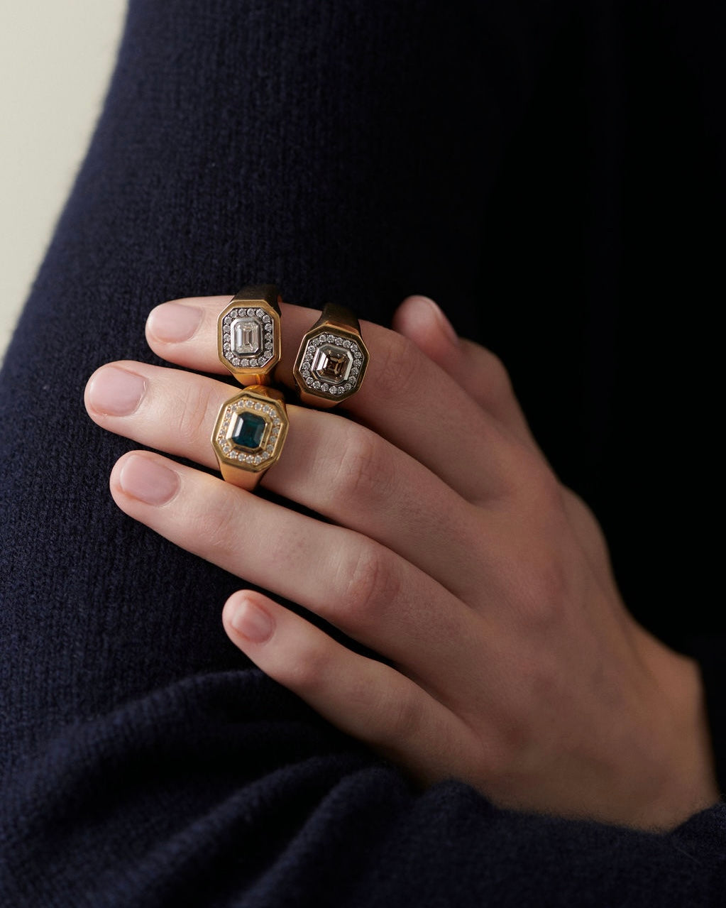 Whitelaw Gold Thick Bold Diamond and Tourmaline Gold Rings