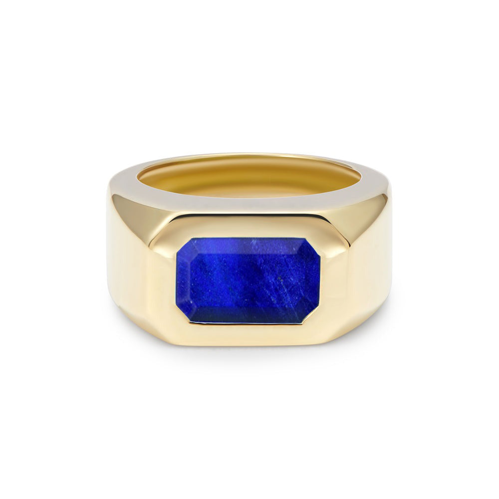 Berlin Big Lapis Gypsy Ring in solid 9k yellow gold by Minka Jewels