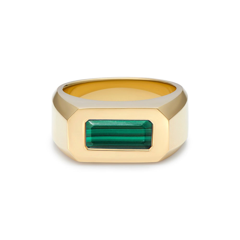 Berlin Malachite Gypsy Ring in solid 9k yellow gold by Minka Jewels