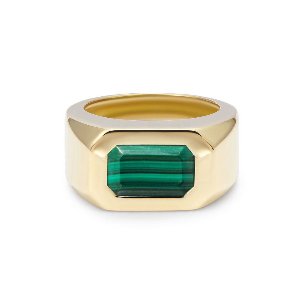 Berlin Malachite Gypsy Ring in solid 9k yellow gold by Minka Jewels