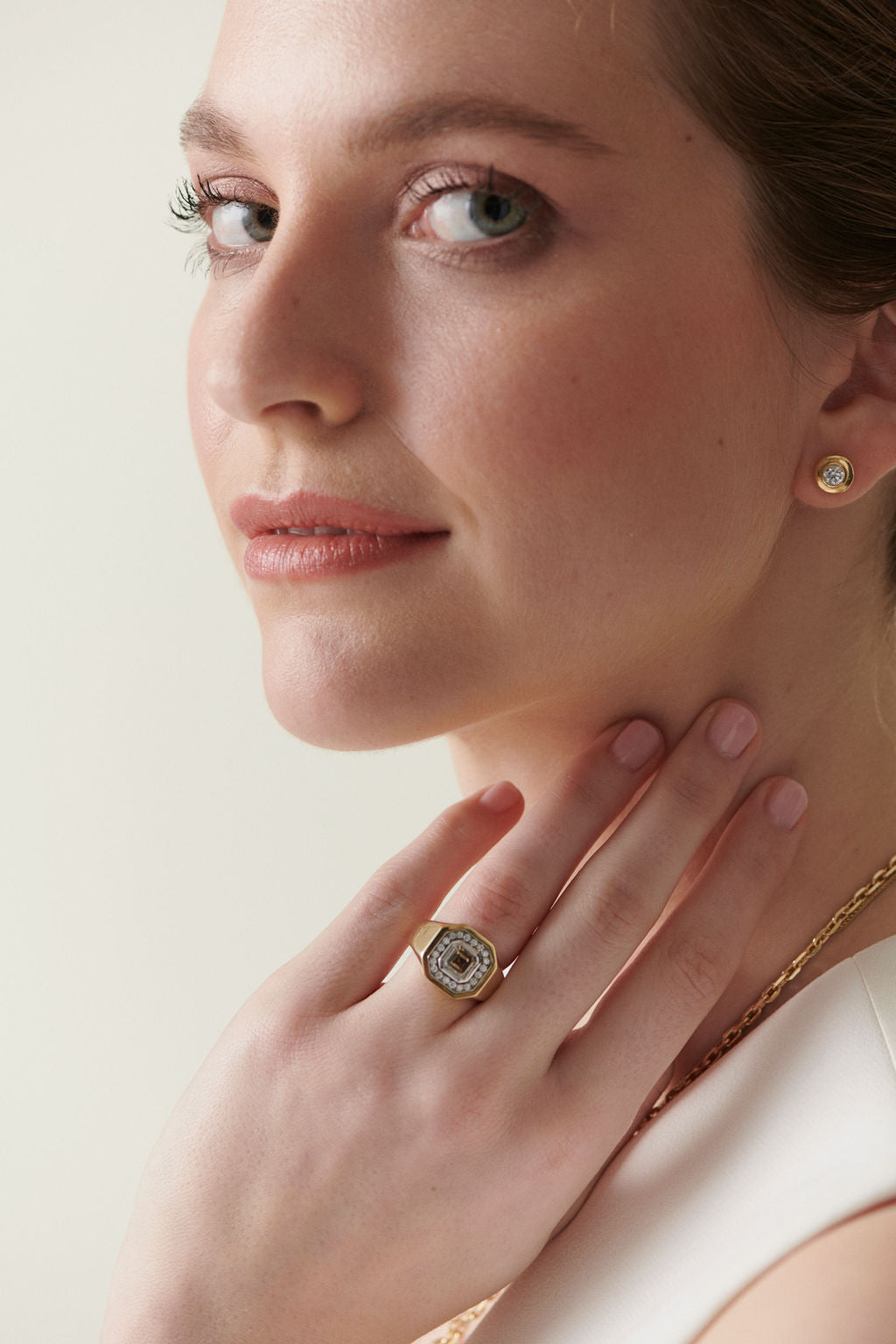 Model wearing Berlin Nights ring with 1.24ct cognac brown diamond