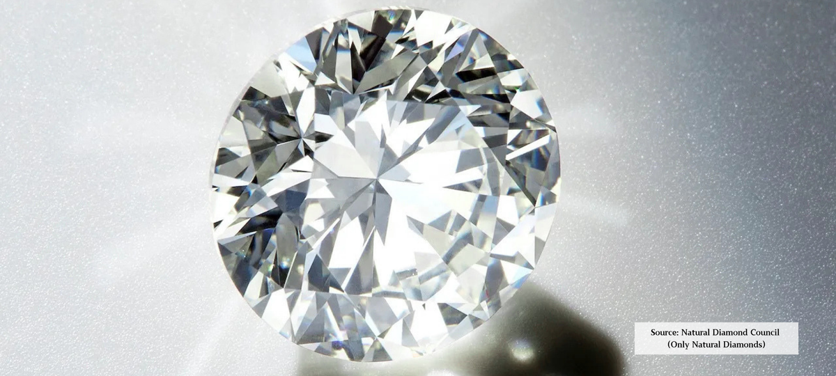 Natural round brilliant diamond displaying exceptional brilliance, fire and scintillation. Image courtesy of Natural Diamond Council.