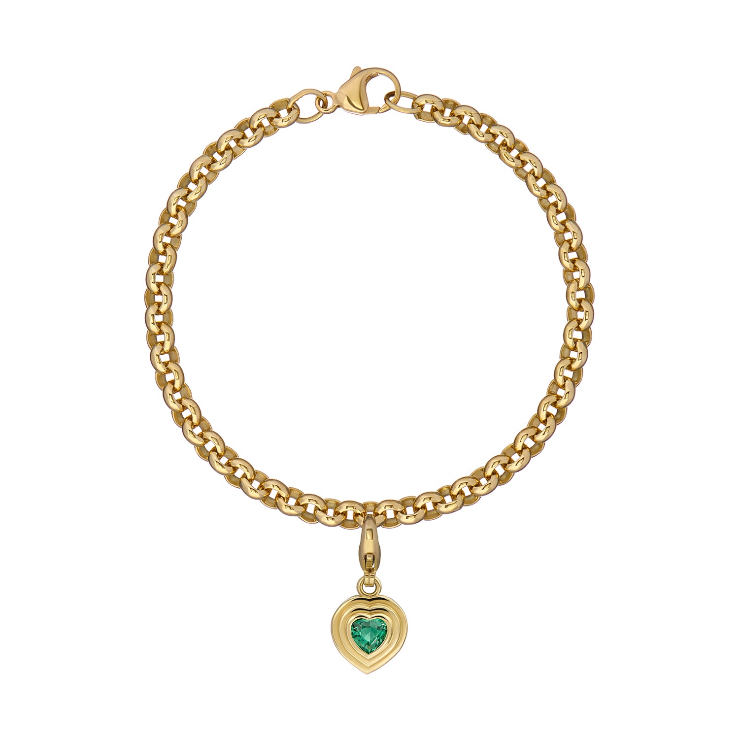 18k yellow gold Athena belcher bracelet stacked with heart shape tourmaline pendant from Minka Jewels
