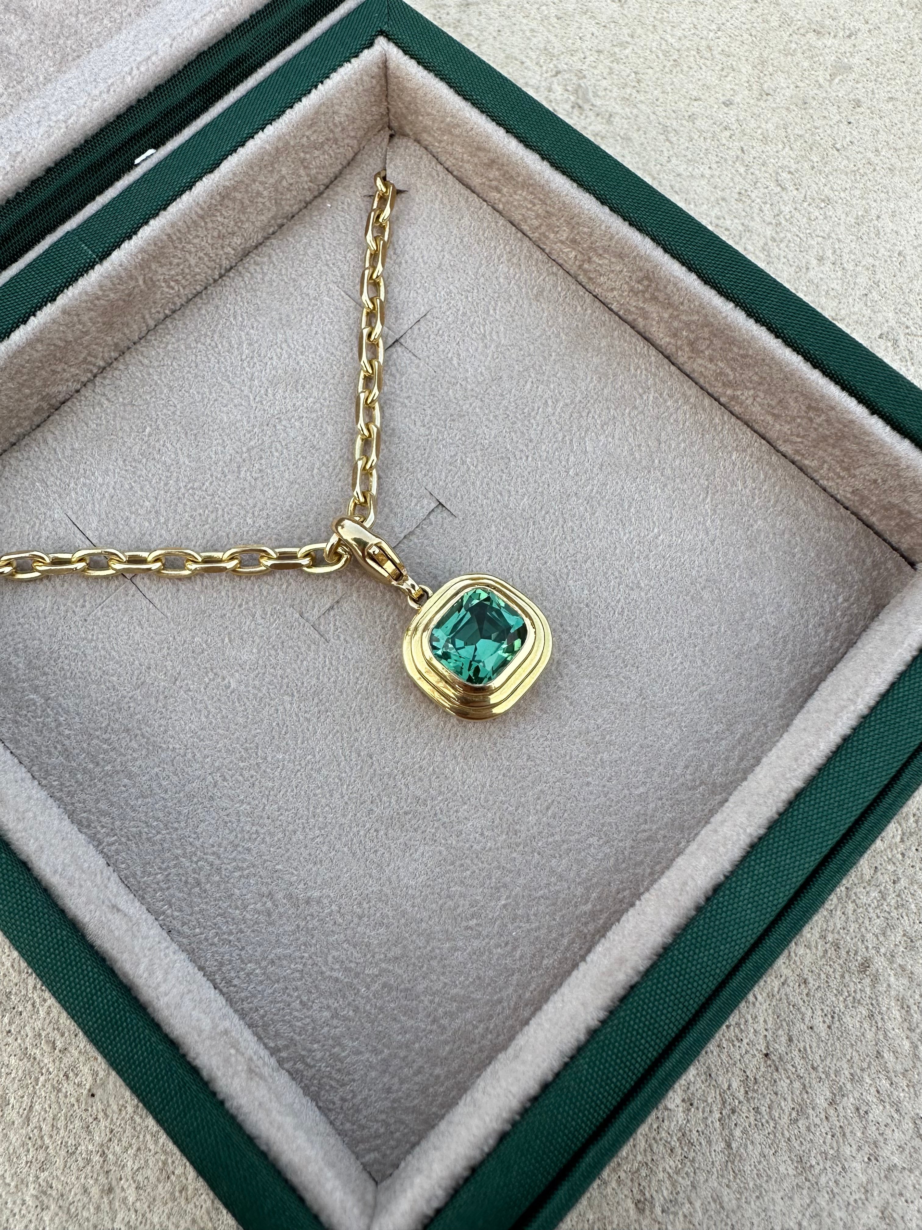 Athena: Green Tourmaline Pendant on our Chunky Chain Necklace