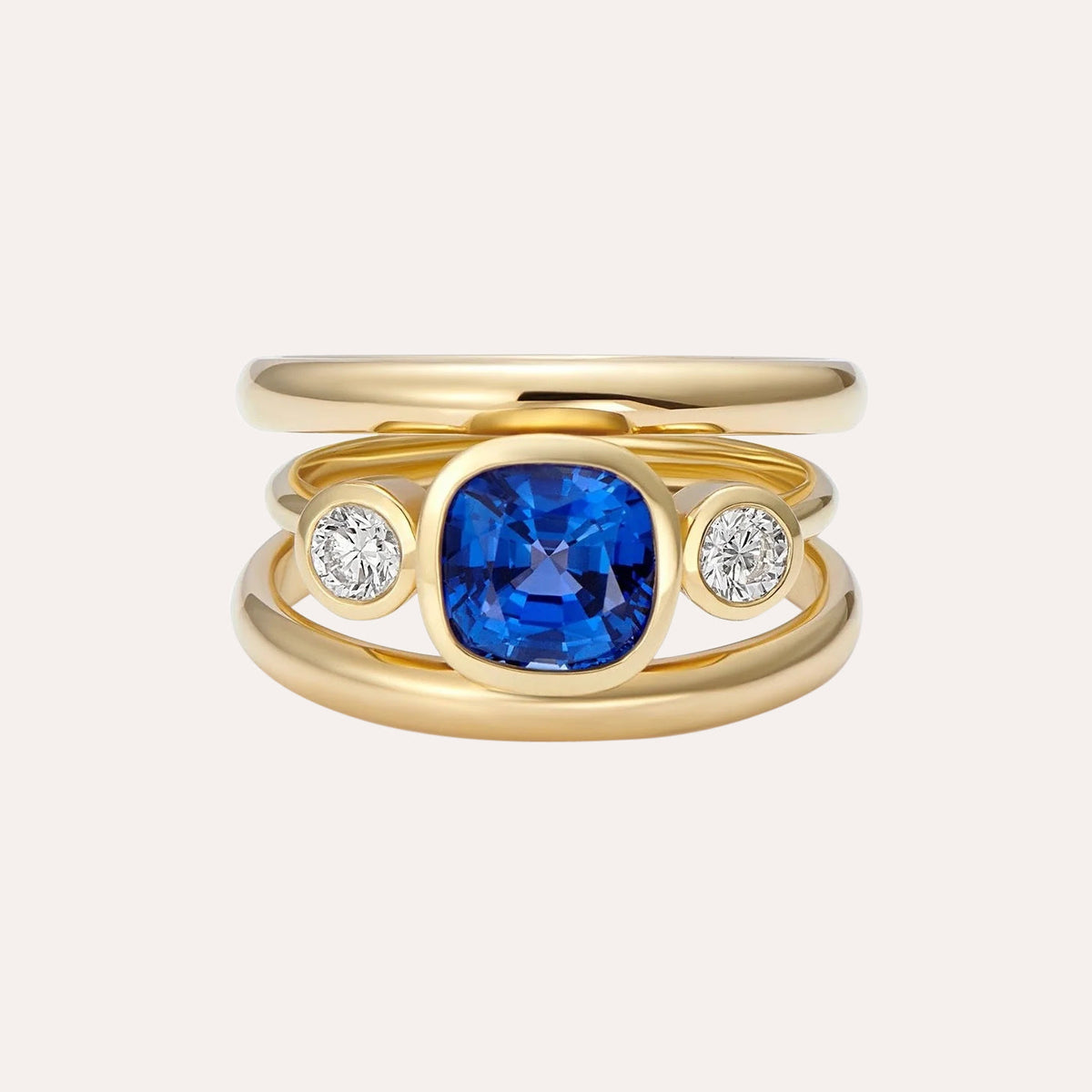Serena Ansell Gold Blue Sapphire Gemstone with Diamond Ring