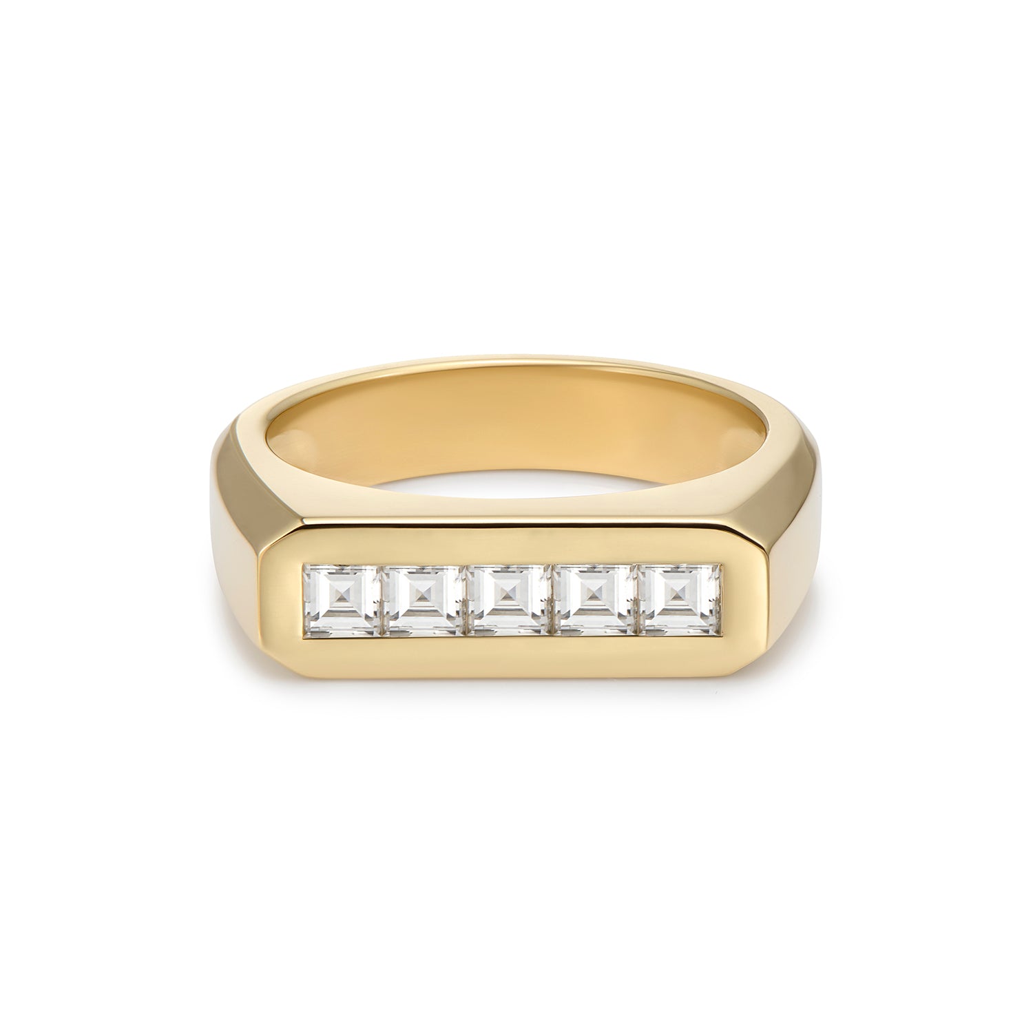 Ley Line Diamond Pinky Ring in 18k yellow gold with five carré-cut diamonds by Minka Jewels