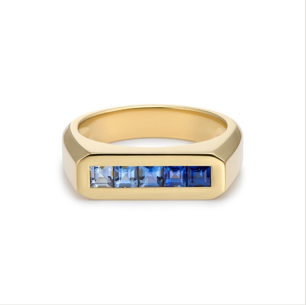 Hatton Garden Best Jewellers Gemmologist Ombre Blue Sapphire gold ring