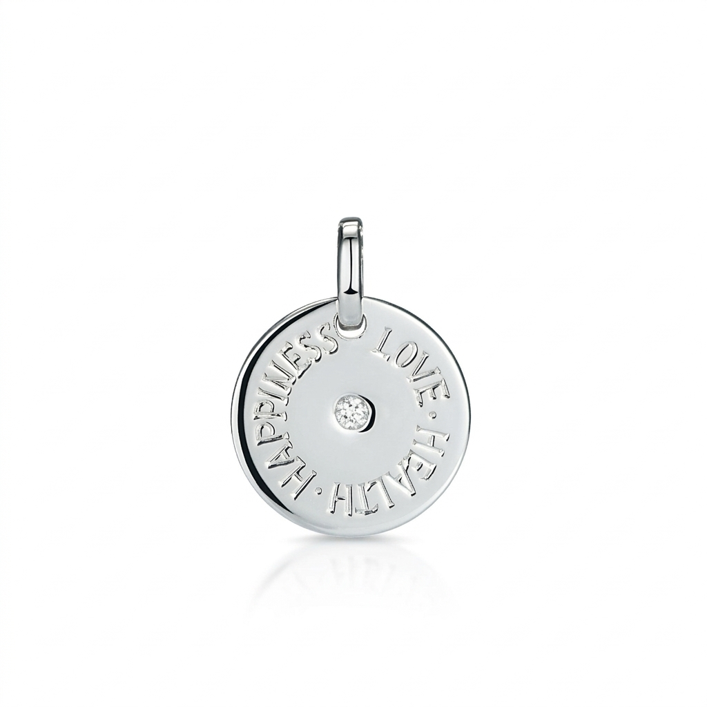 Mantra: Love, Health, Happiness - Silver & Diamond Disc