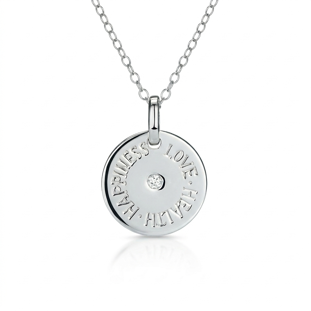 Mantra: Love, Health, Happiness - Silver & Diamond Disc