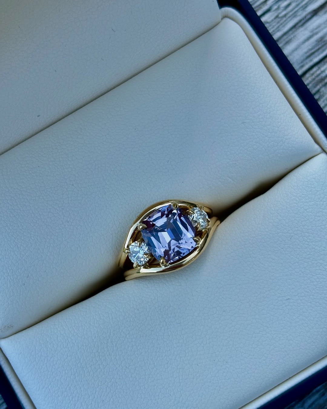 Lilac spinel Atlantis ring stacked with Mermaid Diamond Eternity Ring by Minka Jewels