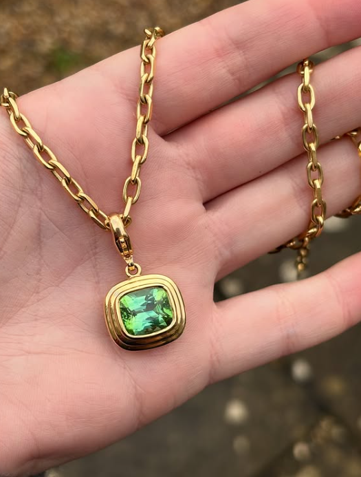 Diamond Factory UK Green Tourmaline Gold Necklace