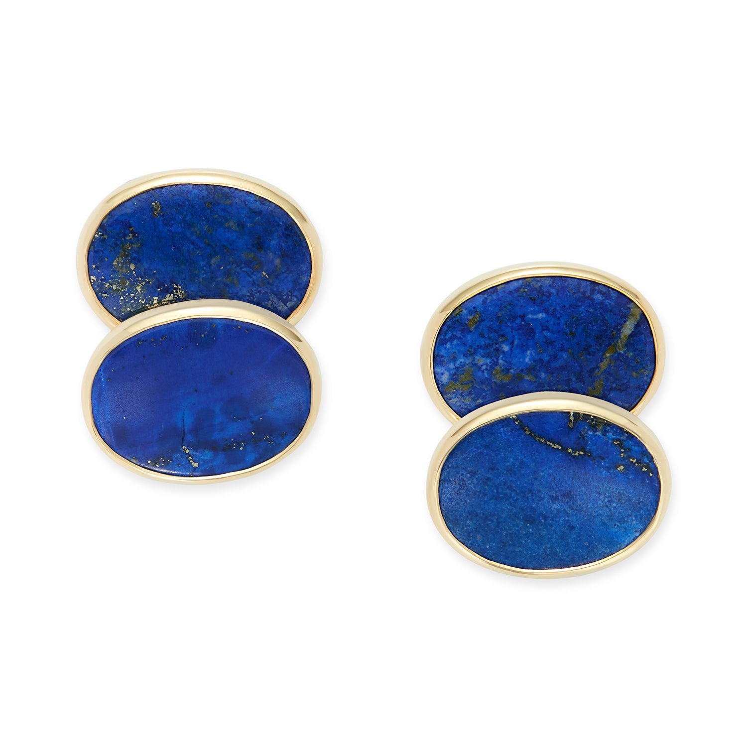Lapis lazuli cufflinks in 18k yellow gold featuring deep celestial blue natural stone with golden flecks