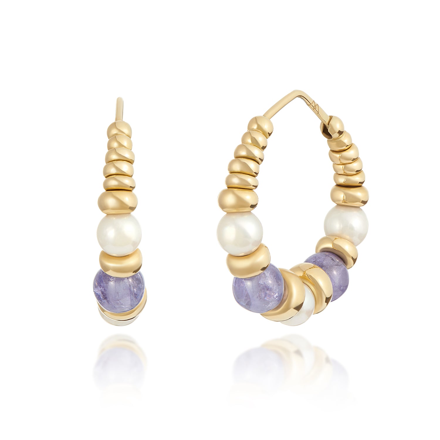 Mermaid: Tanzanite & Pearl Hoop Earrings - Minka Jewels