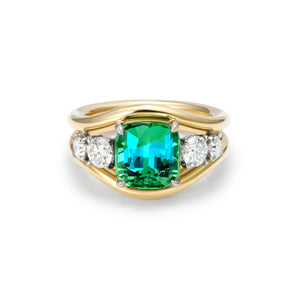 Mermaid: Green Tourmaline & Diamond Ring - Minka Jewels