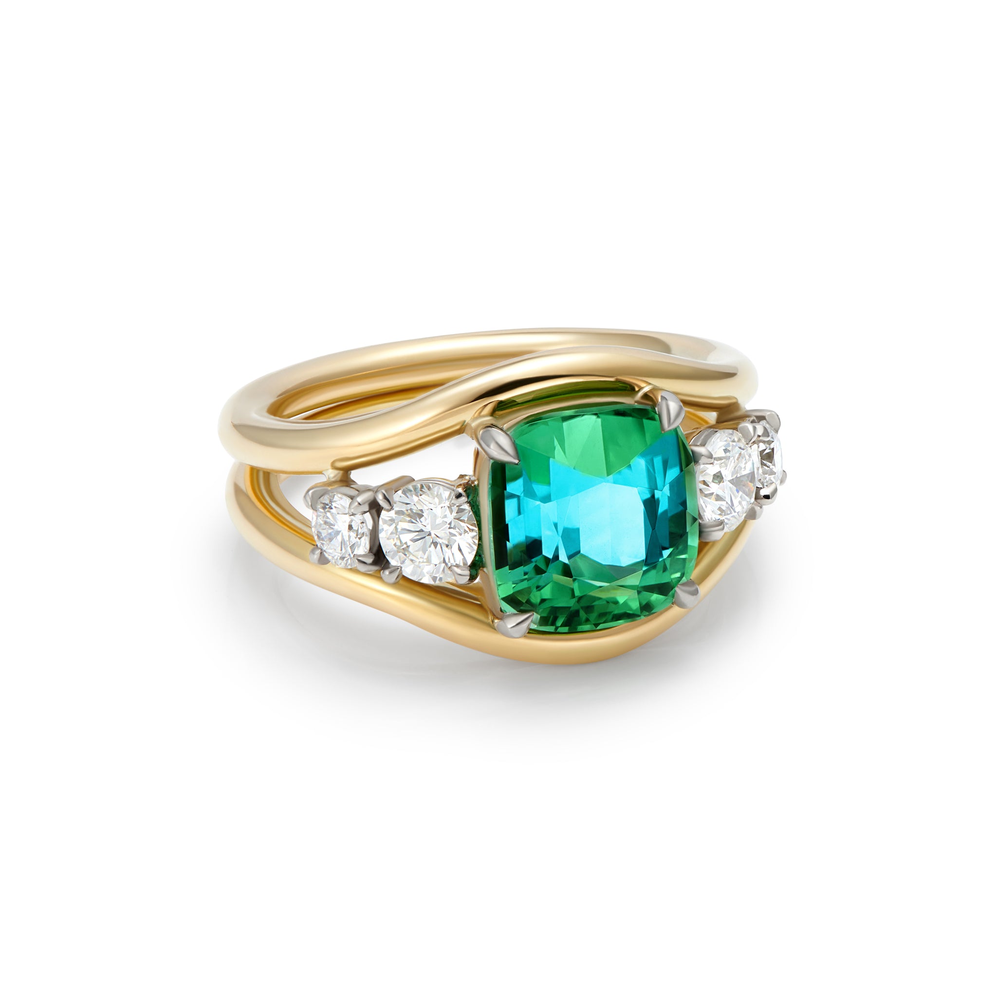 Mermaid: Green Tourmaline & Diamond Ring - Minka Jewels